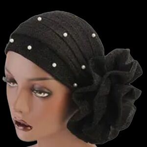 Fashion beaded pearl Shiny mesh black bow elephant turban